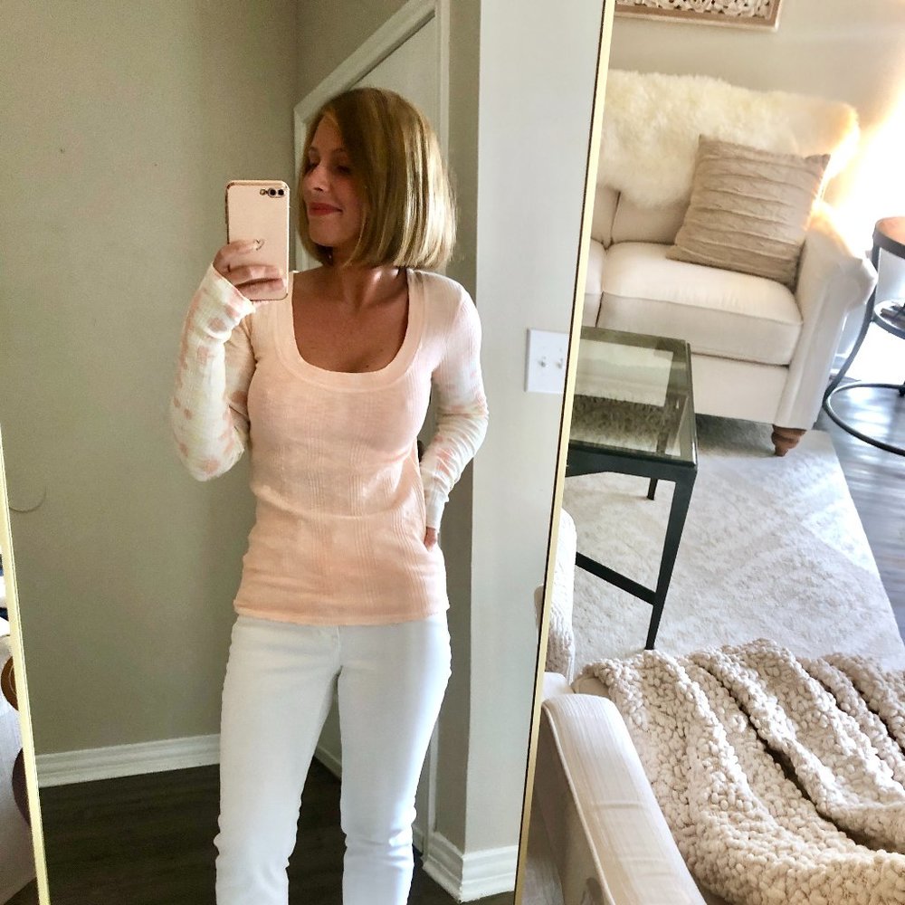Free People peach thermal with tie-dye arm detail - Picture 4 of 4
